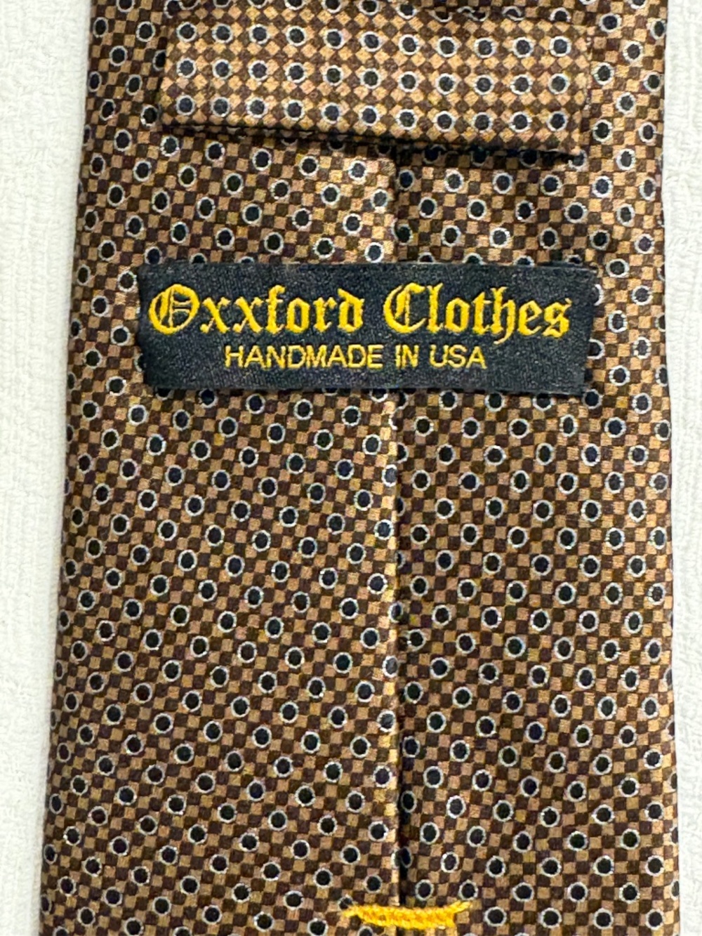 Oxxford Clothes Handmade Silk Tie Bronze Brown Medallion Geometric 3.75”